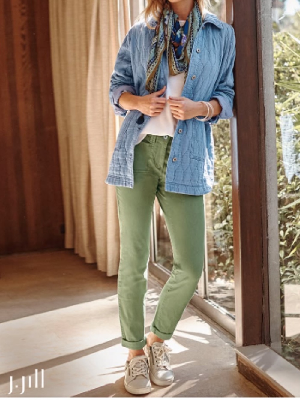 J. Jill "NEW" Classic Light Green Washed Chino Coastal Boyfriend Pants Size 4